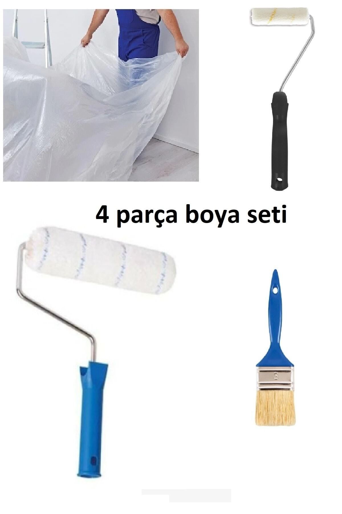 AKSUFEZ Boyacı Set 4 Parça Fırça + Rulo + Koruyucu Örtü + Parmak Rulo