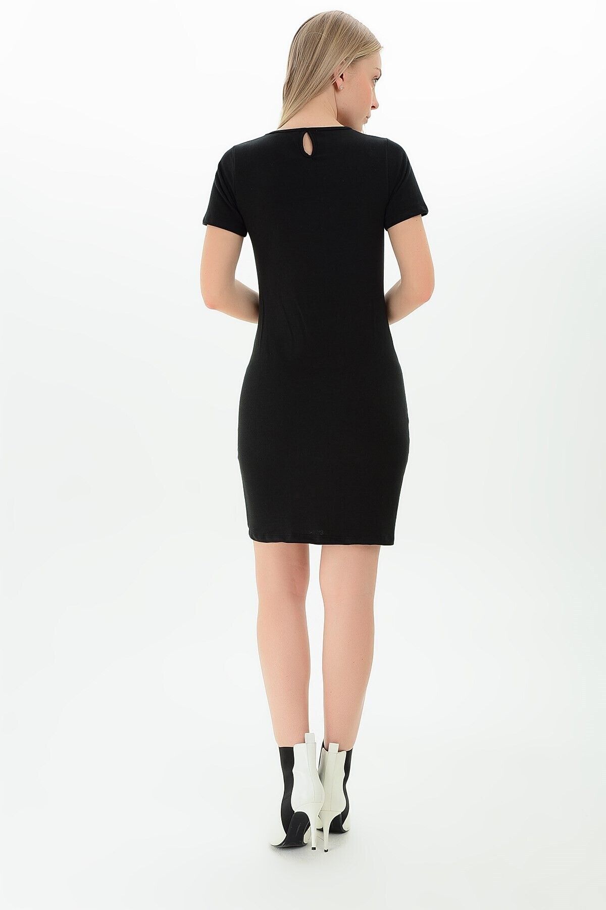 Cotton Mood-9111112 Two Thread Crew Neck Short Sleeve Dress Black 5