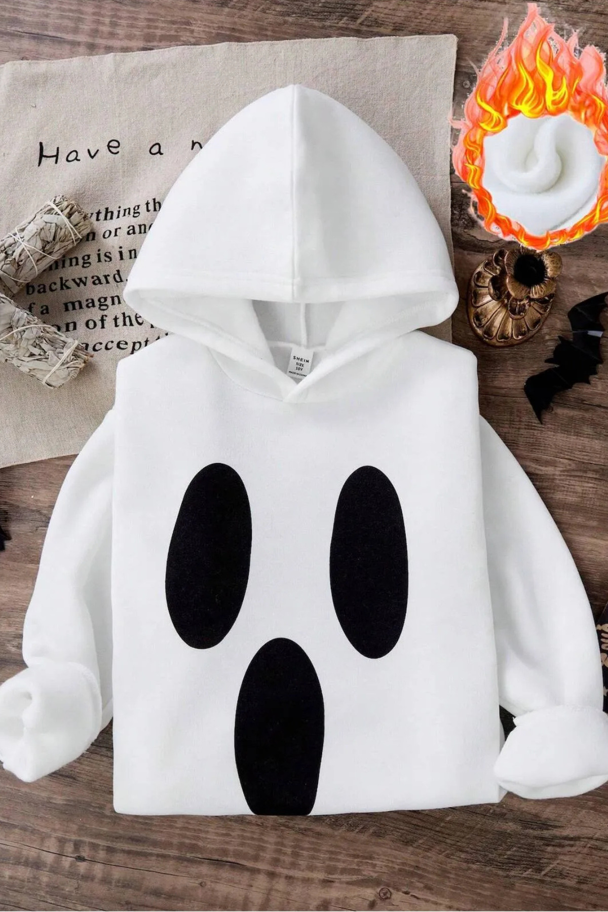 Wish BF ghost hayalet HALLOWEEN ön baskılı beyaz oversize kapşonlu sweatshirt hoodie görsel 2