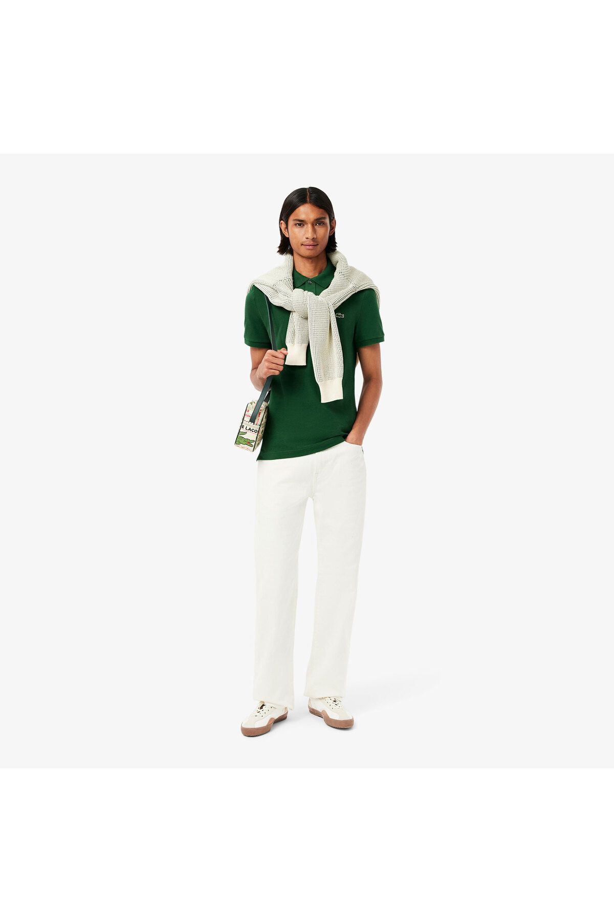 تی شرت یقه پولو سبز مردانه Slim Fit Green Phlo اورجینال Lacoste