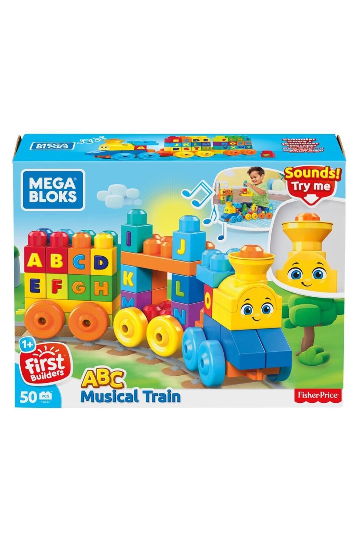 Toptan Bulurum CLZ193 FWK22 MEGA BLOKS® Müzikli Alfabe Treni 50 parça +1 yaş