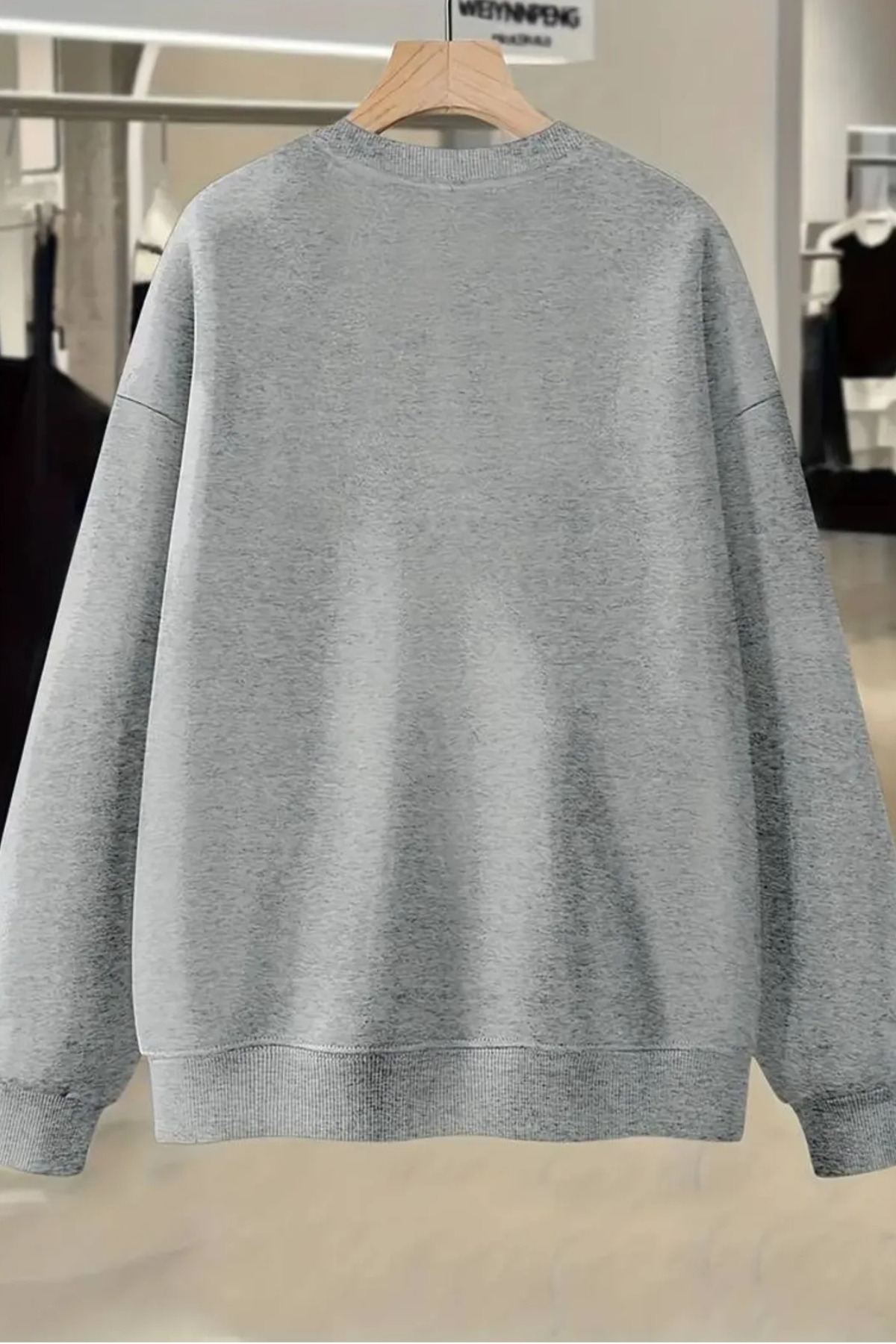 Wish BF Kadın Gri Bisiklet Papatya Baskılı Bisiklet Yaka Oversize Sweatshirt görsel 2