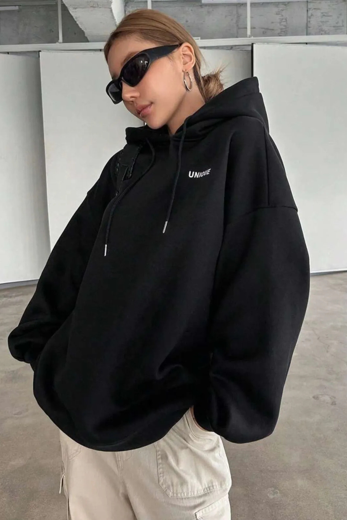 Wish BF Unisex Unique Sırt Baskılı Oversize Kapüşonlu Sweatshirt görsel 2