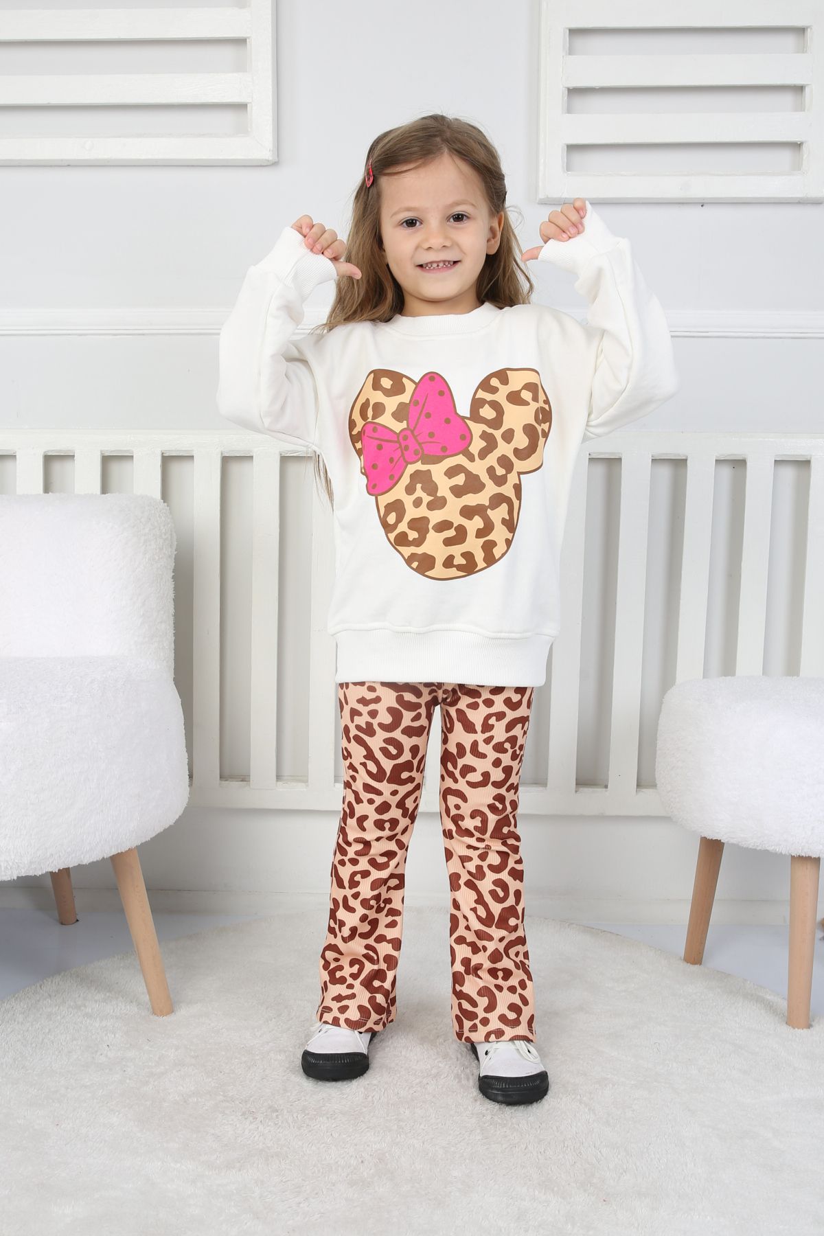 e-çocuk-Leopard Print Girls' Suit 55-555 4