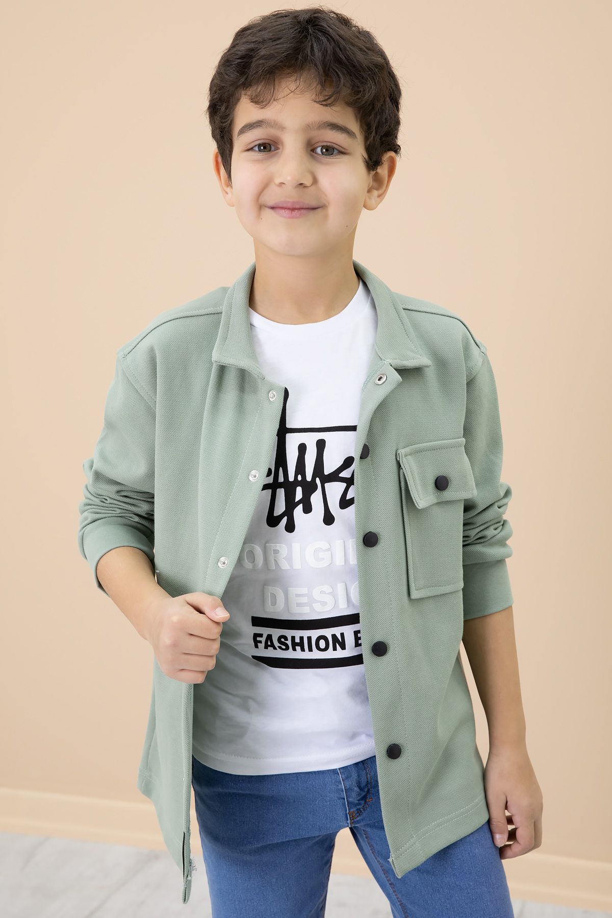 Cansın Mini-Green Text Printed t Shirt Shirt Boy Suit 20004 1