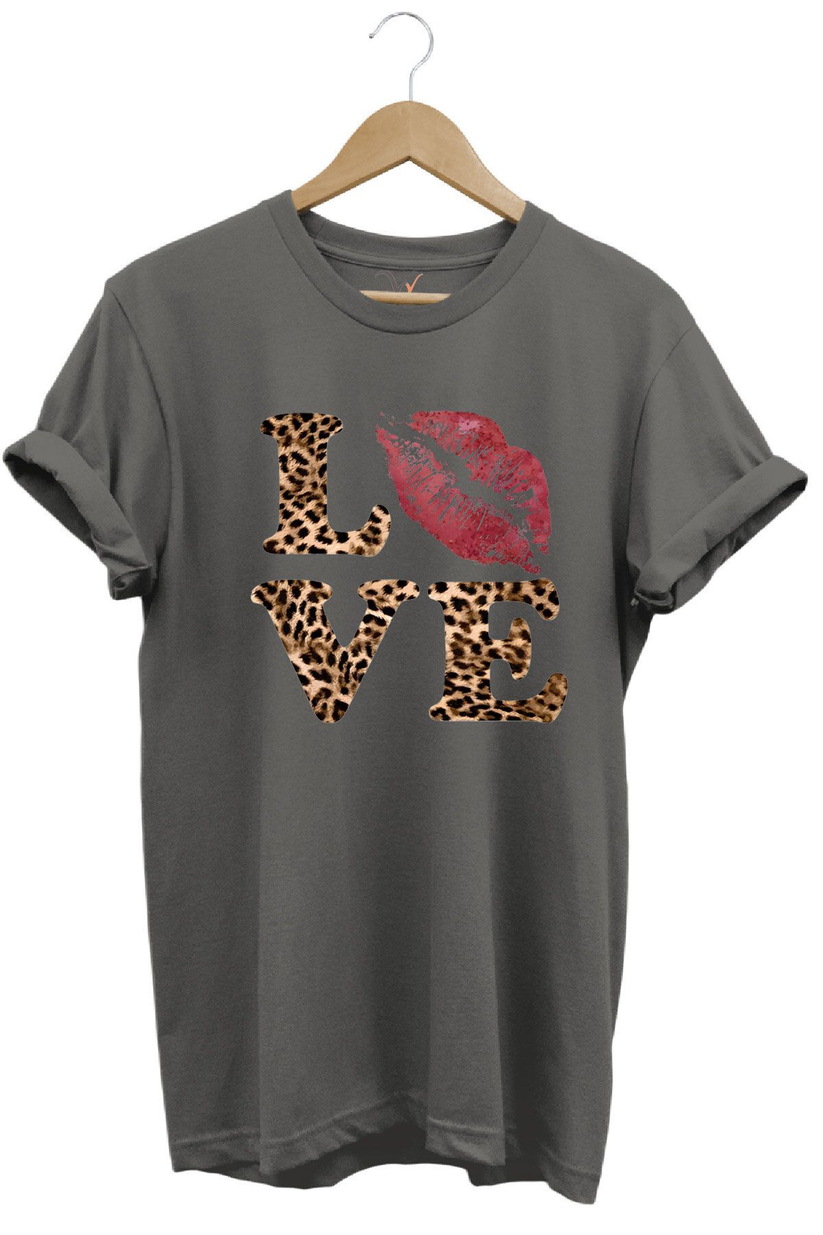 joyyfashion Leopar Love Baskılı T-Shirt