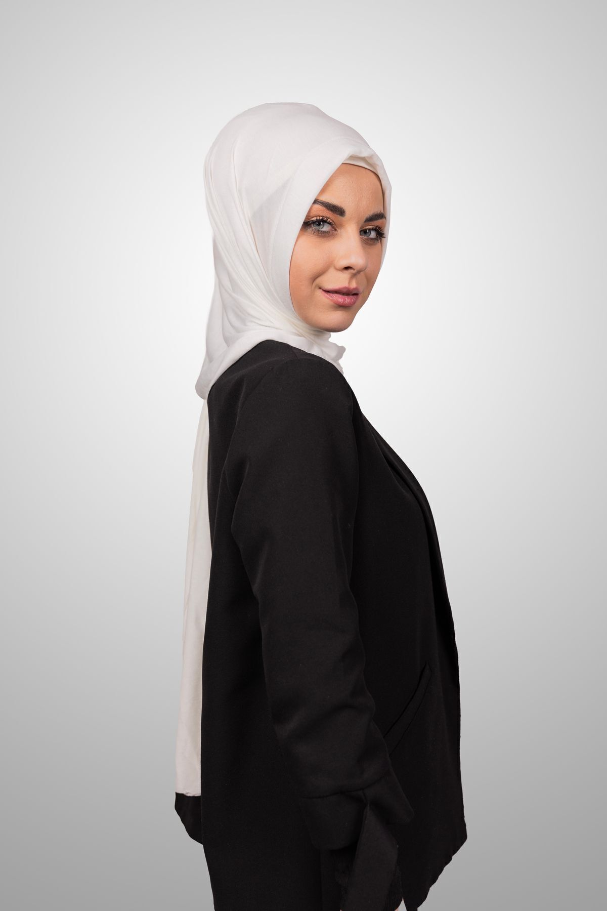 Şalcenneti.com-Women's Hijab Practical Combed Cotton Shawl with Sponge Front Ready Snap Off White Color Scarf 2