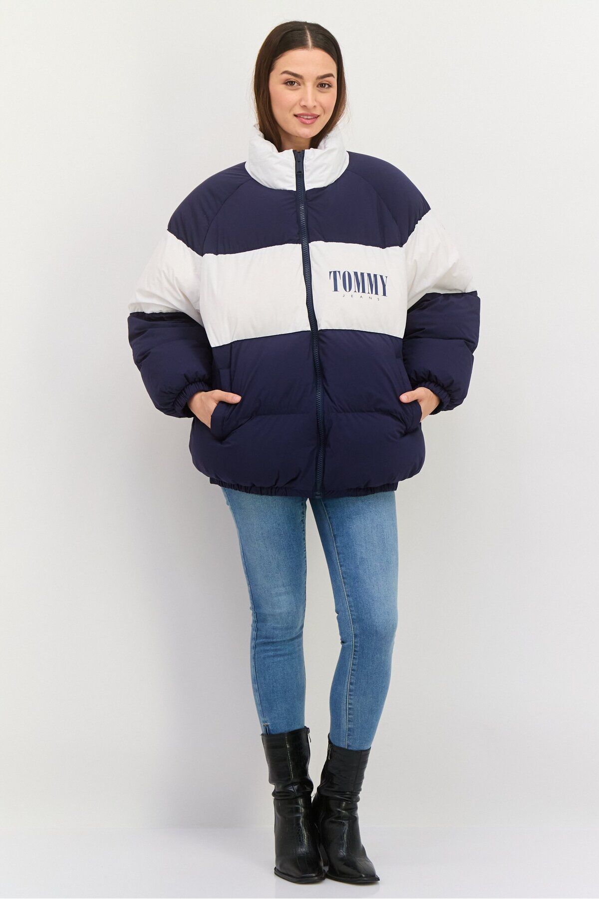 Tommy Jeans-Women Brand Logo Padded Puffer Jacket, Navy 3