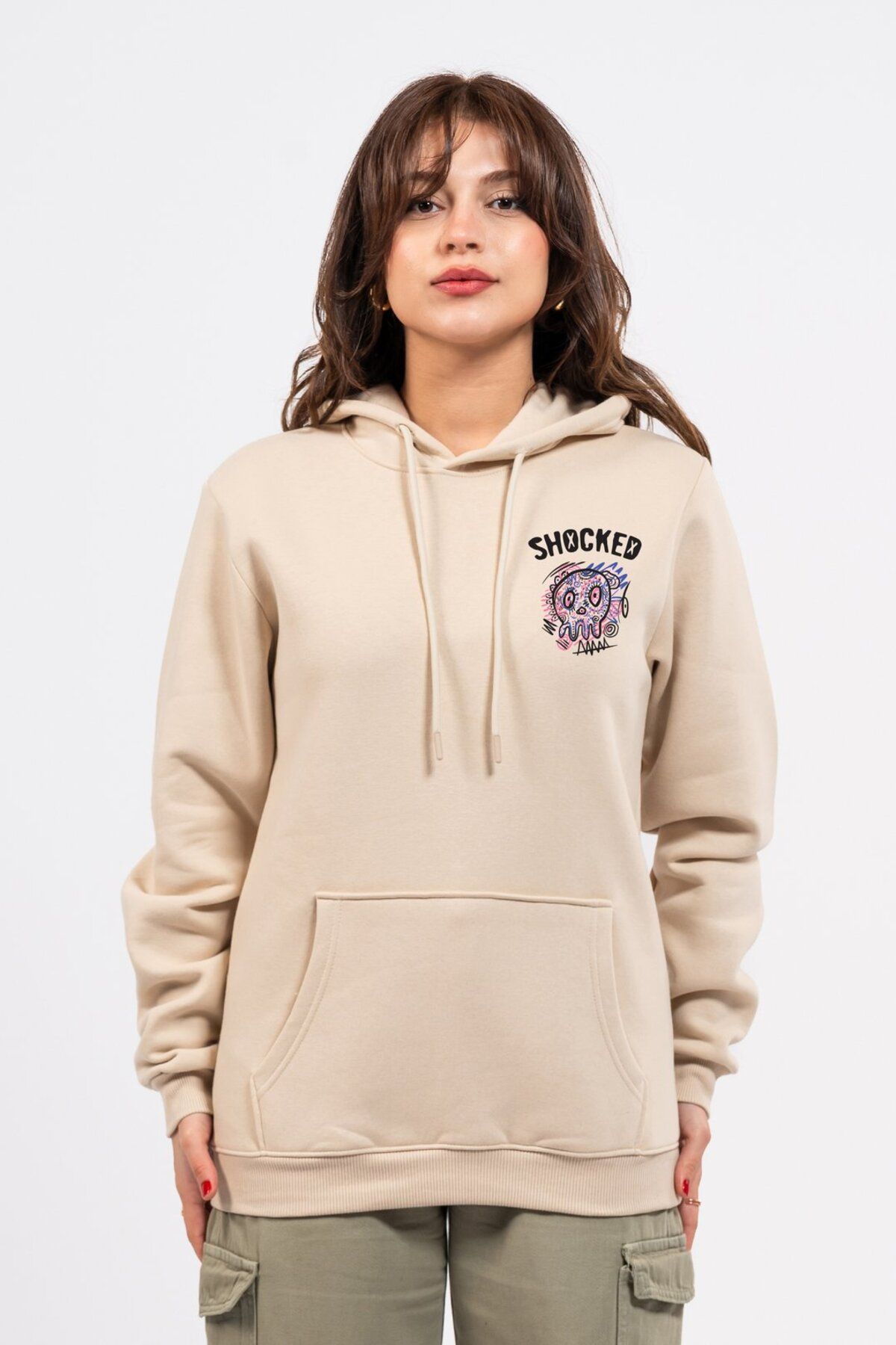 LUMARTA Regular Göğüste Shocked Baskılı Hoodie