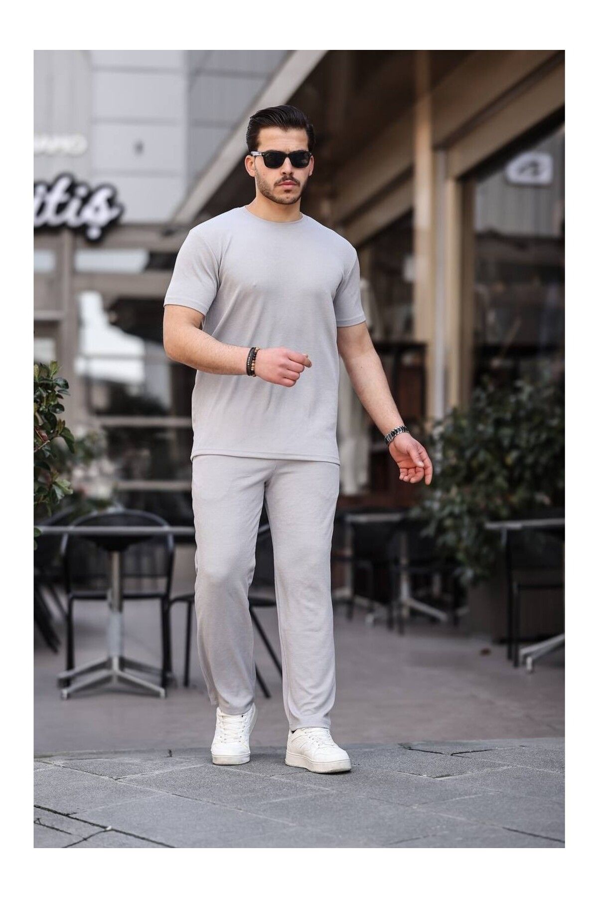 Black Sokak-Men's Oversize Twisted Summer Bottom Top Basic Gray Tracksuit Set 1