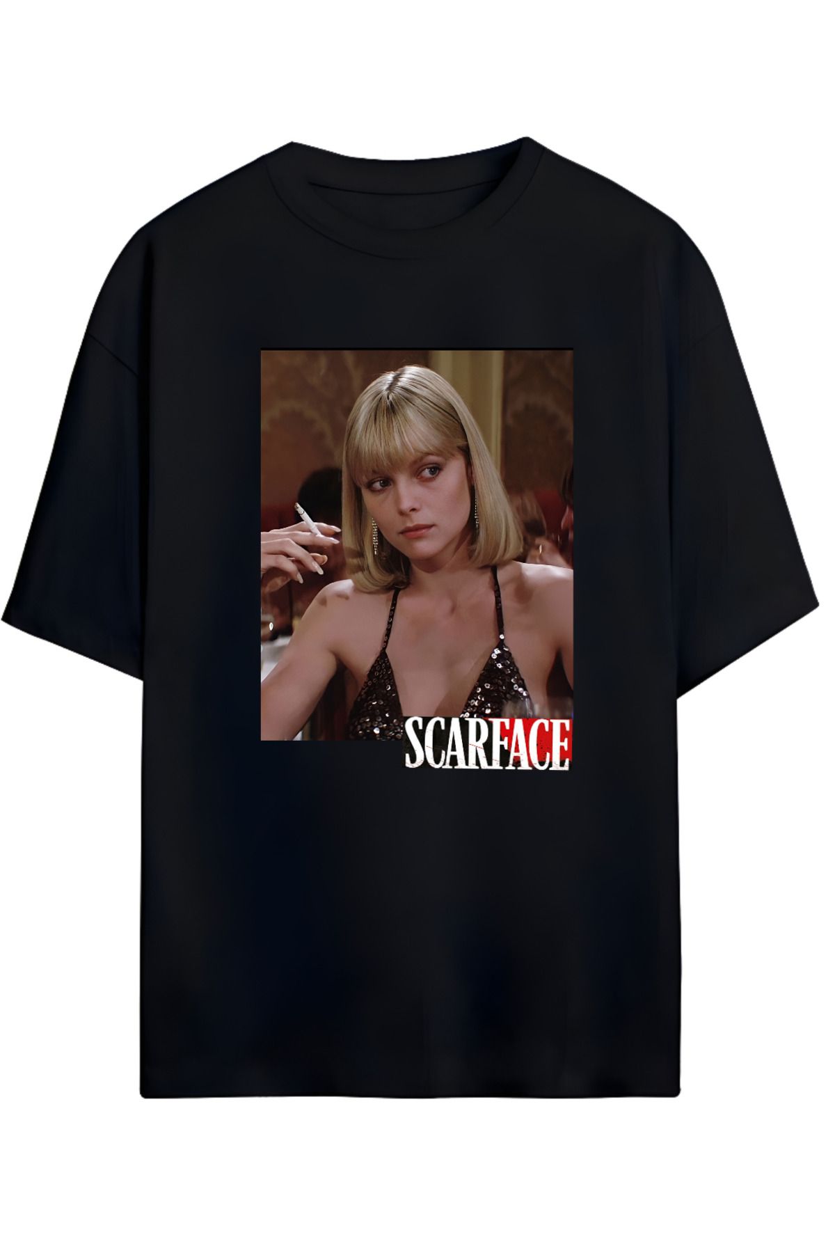 MAGORS SCARFACE ELVIRA TASARIMLI YÜKSEK BASKI KALİTELİ UNISEX YENİ SEZON OVERSIZE PAMUKLU  T-SHIRT