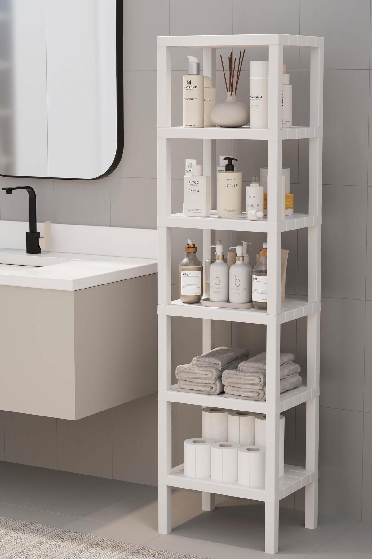 HOMENIVA  6 Katlı Ombeg Düzenleyici Banyo Rafı, Havluluk, Deterjanlık Makyaj Organizer