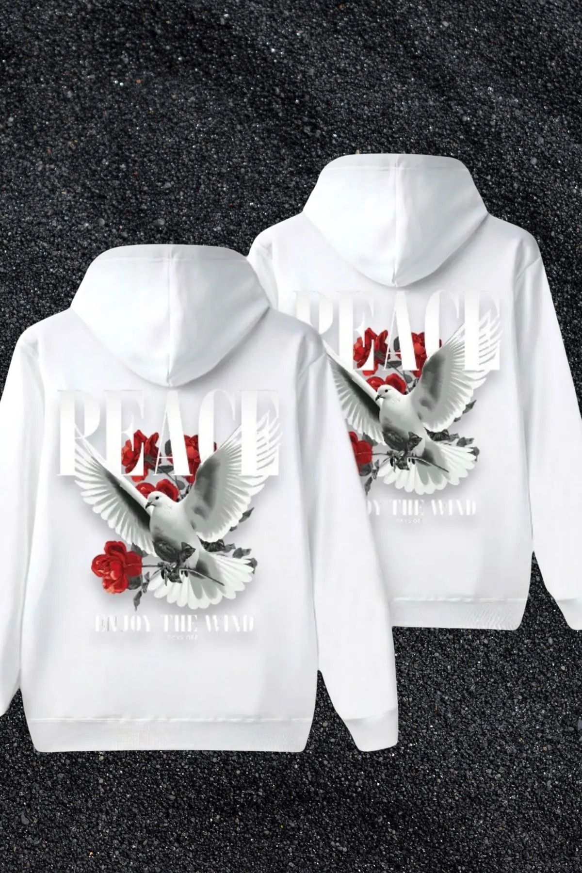 Wish BF Çift Kombini Enjoy The Wınd Baskılı Kapüşonlu Sweatshirt 2'li Set