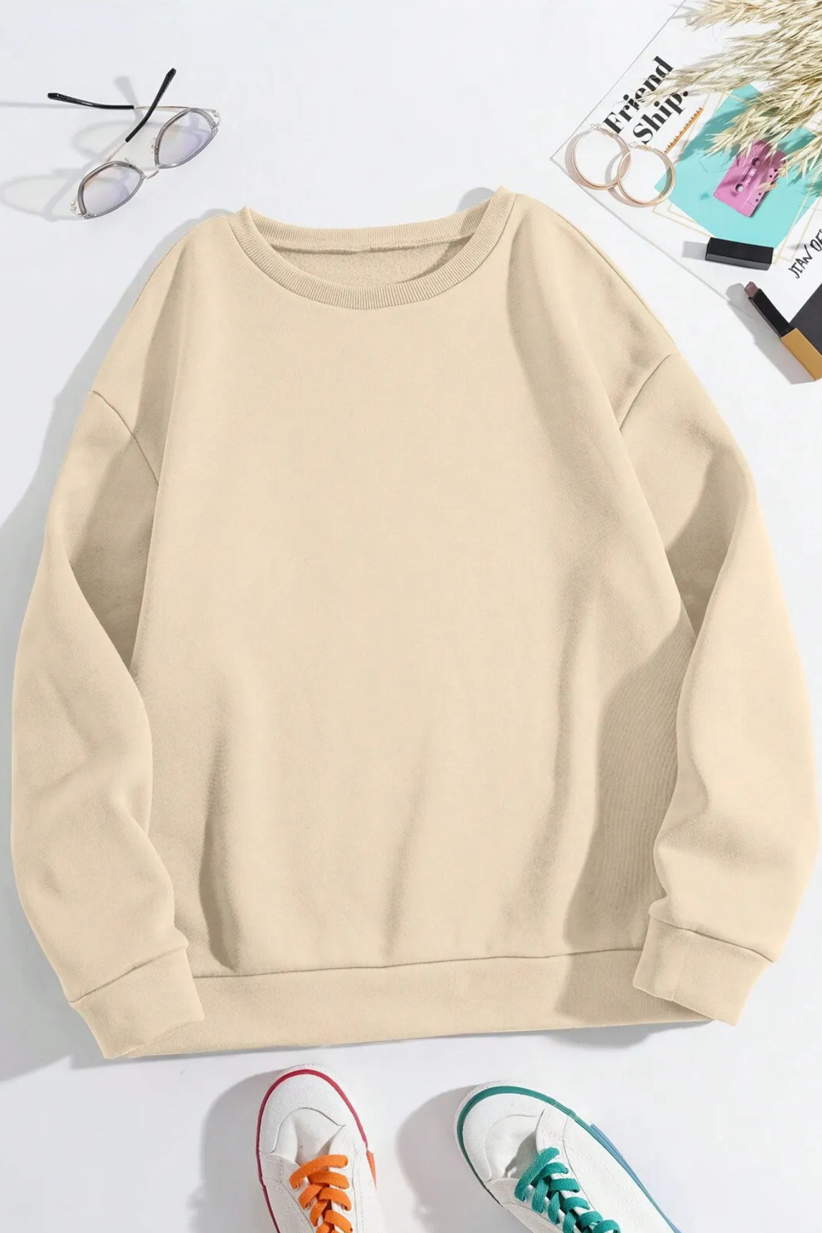 Wish BF Kalp Baskılı Bisiklet Yaka Sweatshirt görsel 2