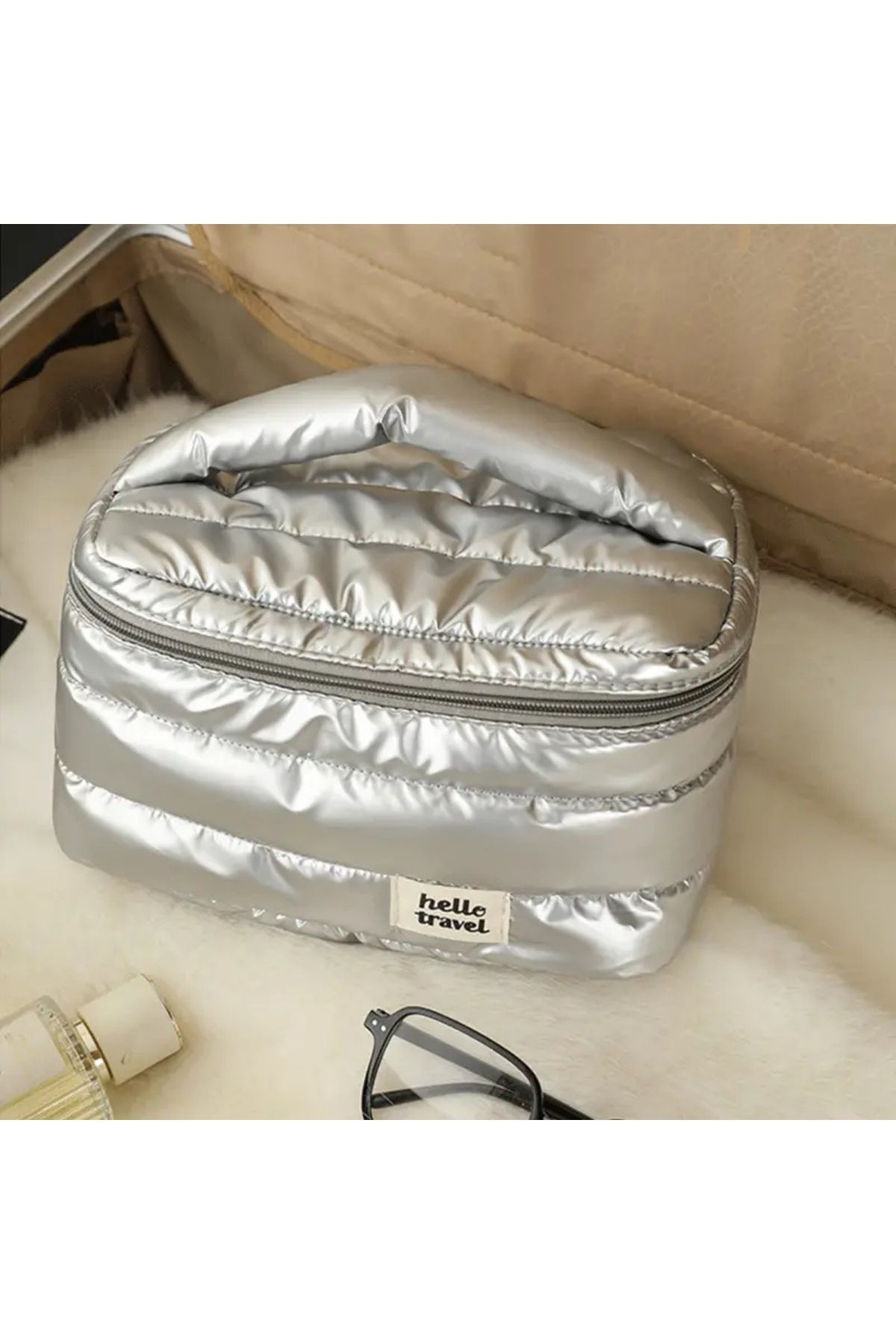 Homebiente Makeup Bag Silver Büyük Boy Seyahat Makyaj Çantası