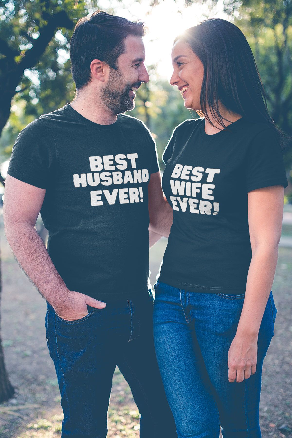 qoeuyl boutique Best Husband Wife Ever Baskılı Sevgili Çift Kombin İkili %100 Pamuk Sevgililer Günü Hediye T-Shirt