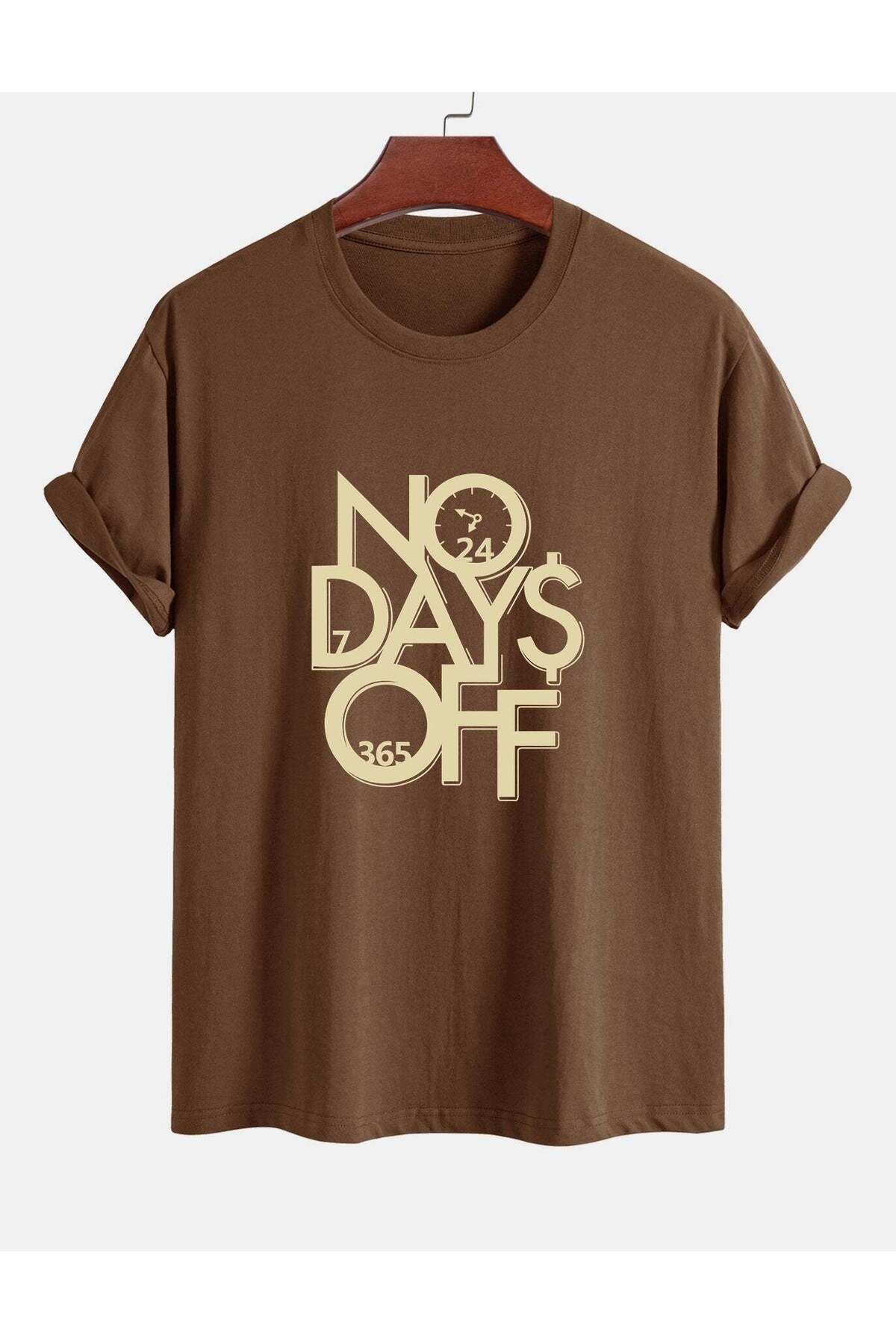 KUAS Unisex Oversize "NO DAYS OFF" Baskılı Bisiklet Yaka TSHİRT