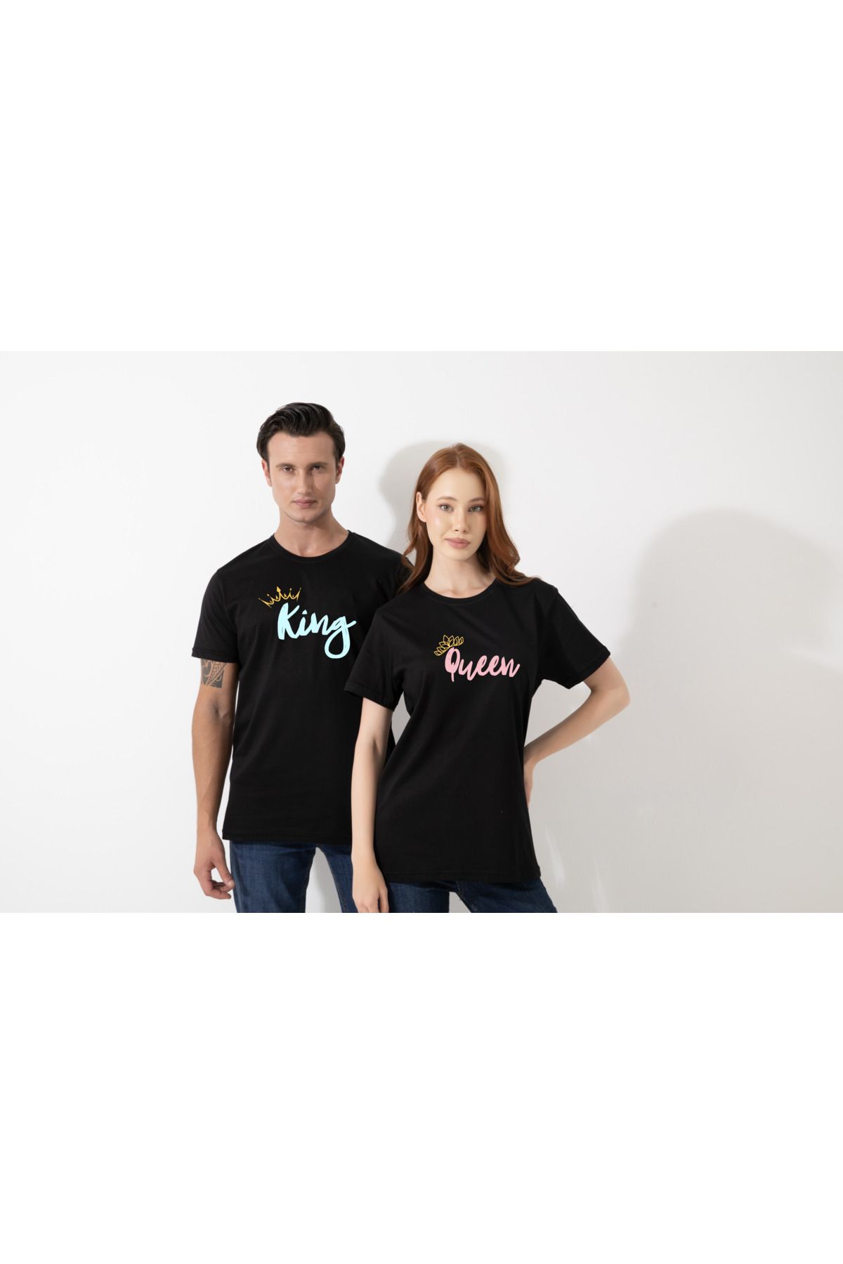 FFM İSTANBUL FFMİSTANBUL QUEEN & KING YAZILI ÇİFT KOMBİNİ SİYAH TSHIRT