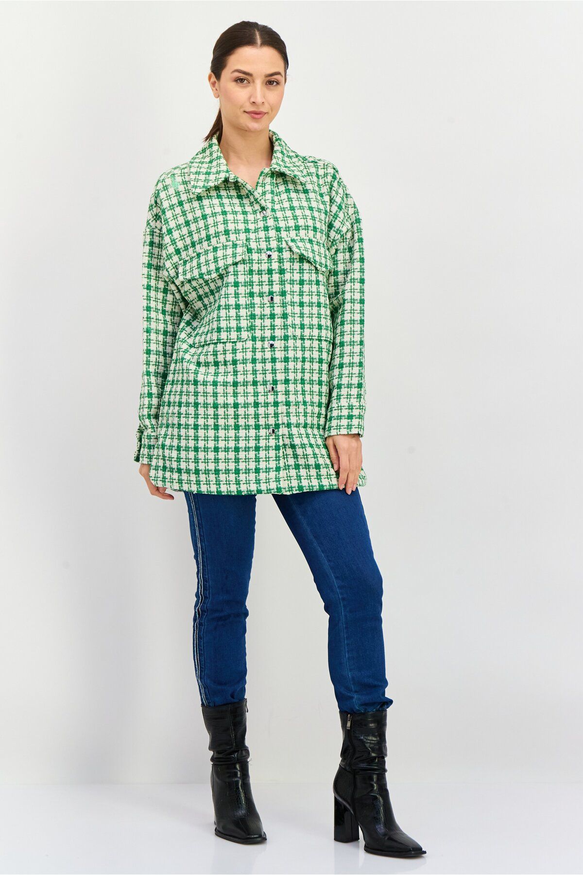 Urban Bliss-Women Checkered Jacket Shirt, Green 4