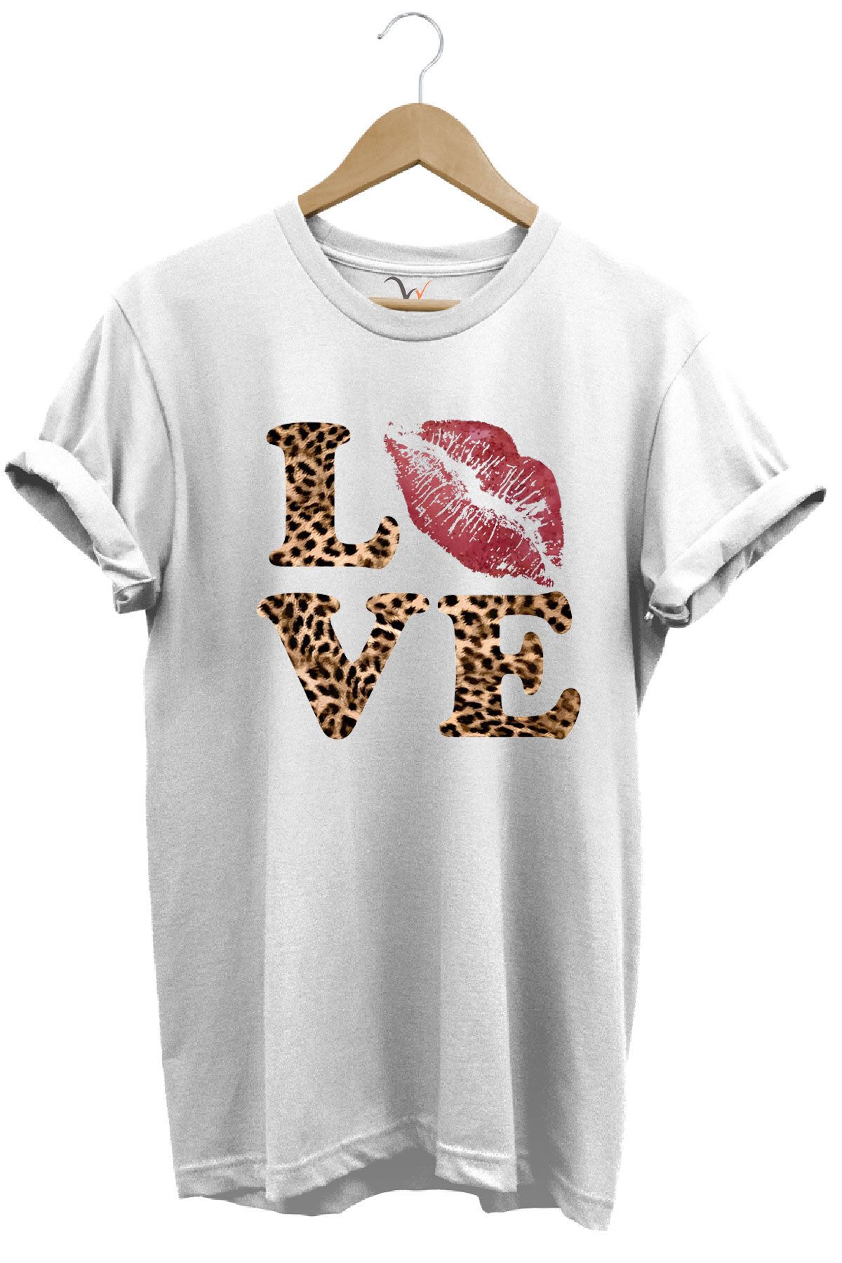 joyyfashion Leopar Love Baskılı T-Shirt