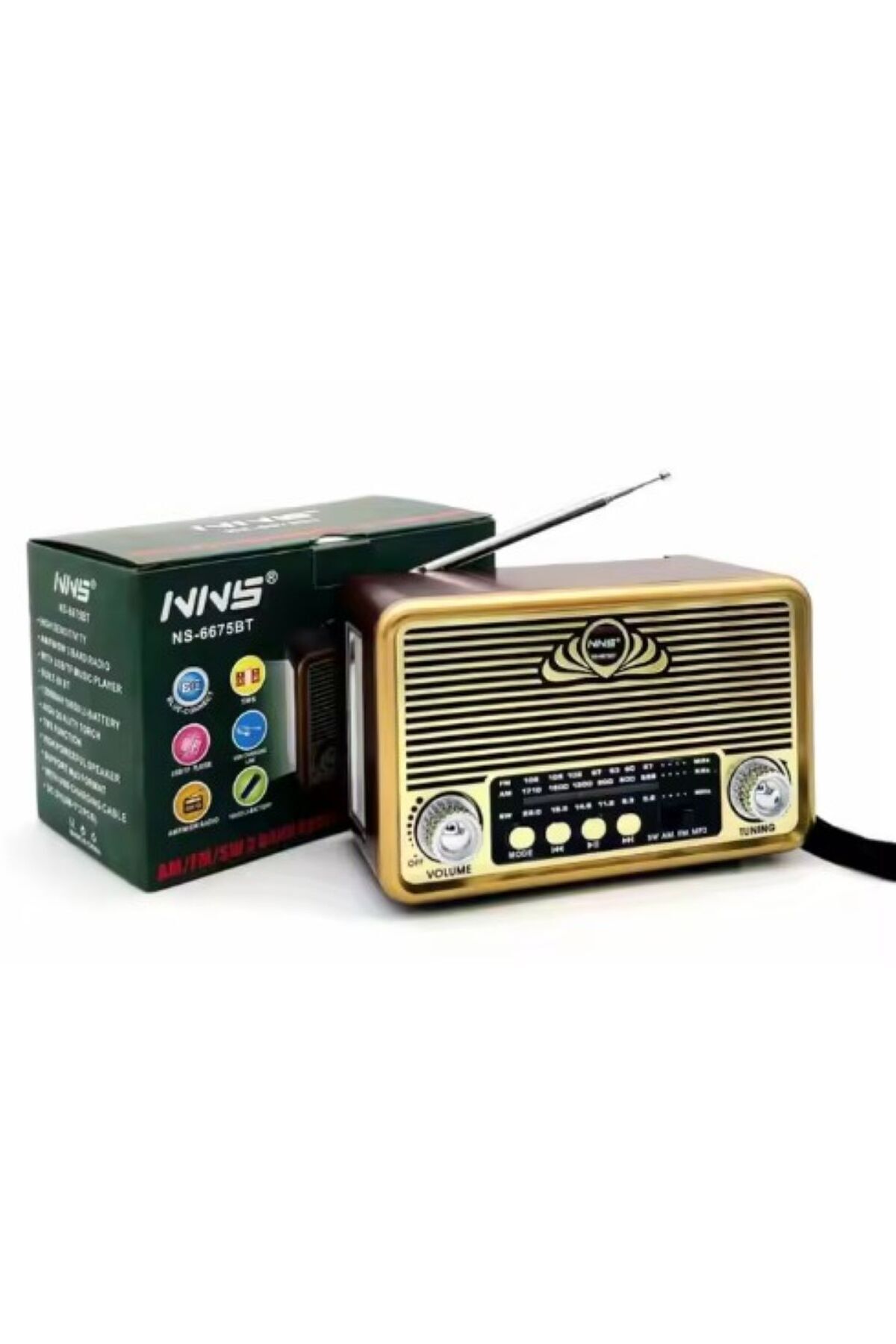 ECOYOM Nostaljik Radyo Görünümlü Şarjlı, Pilli, Fenerli, Radyolu, Bluetooth Bağlantılı Ses Bombası