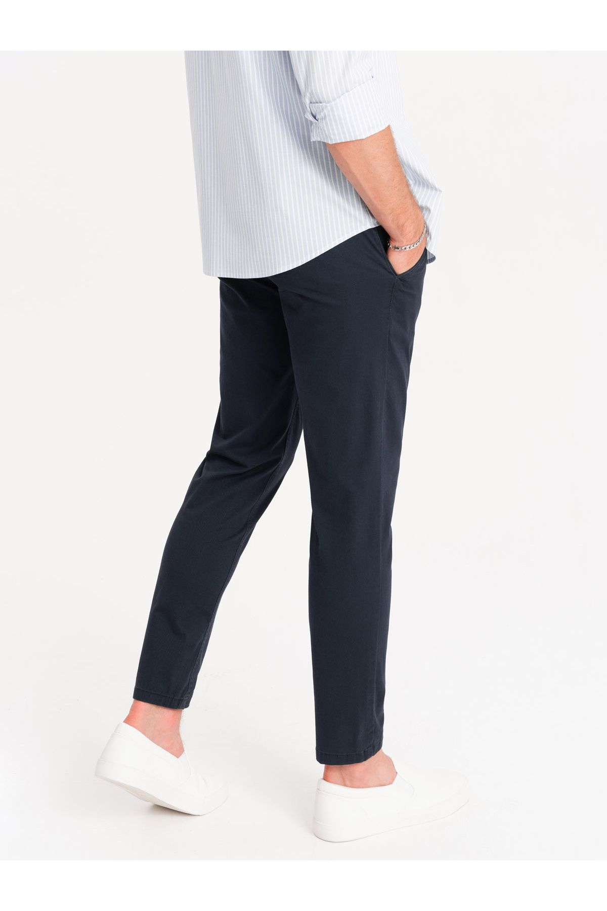 OMBRE-Ανδρικό παντελόνι chino με διακοσμητική ζώνη - navy blue V2 OM-PACP-0118 XXL 8