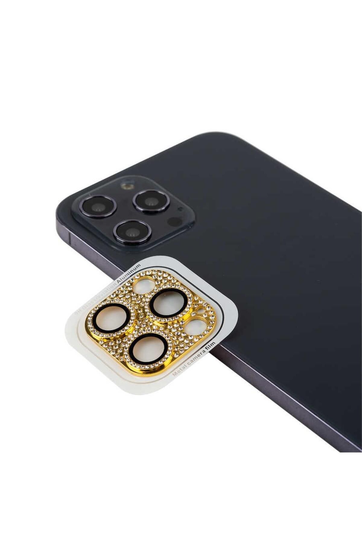 Artoncase iPhone 12 Pro Max Taşlı Renkli Kamera Lens Koruyucu