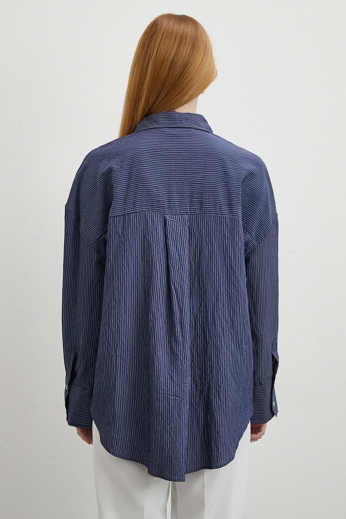 Never more  Cepli Çizgili Gömlek Lacivert - Görsel 3