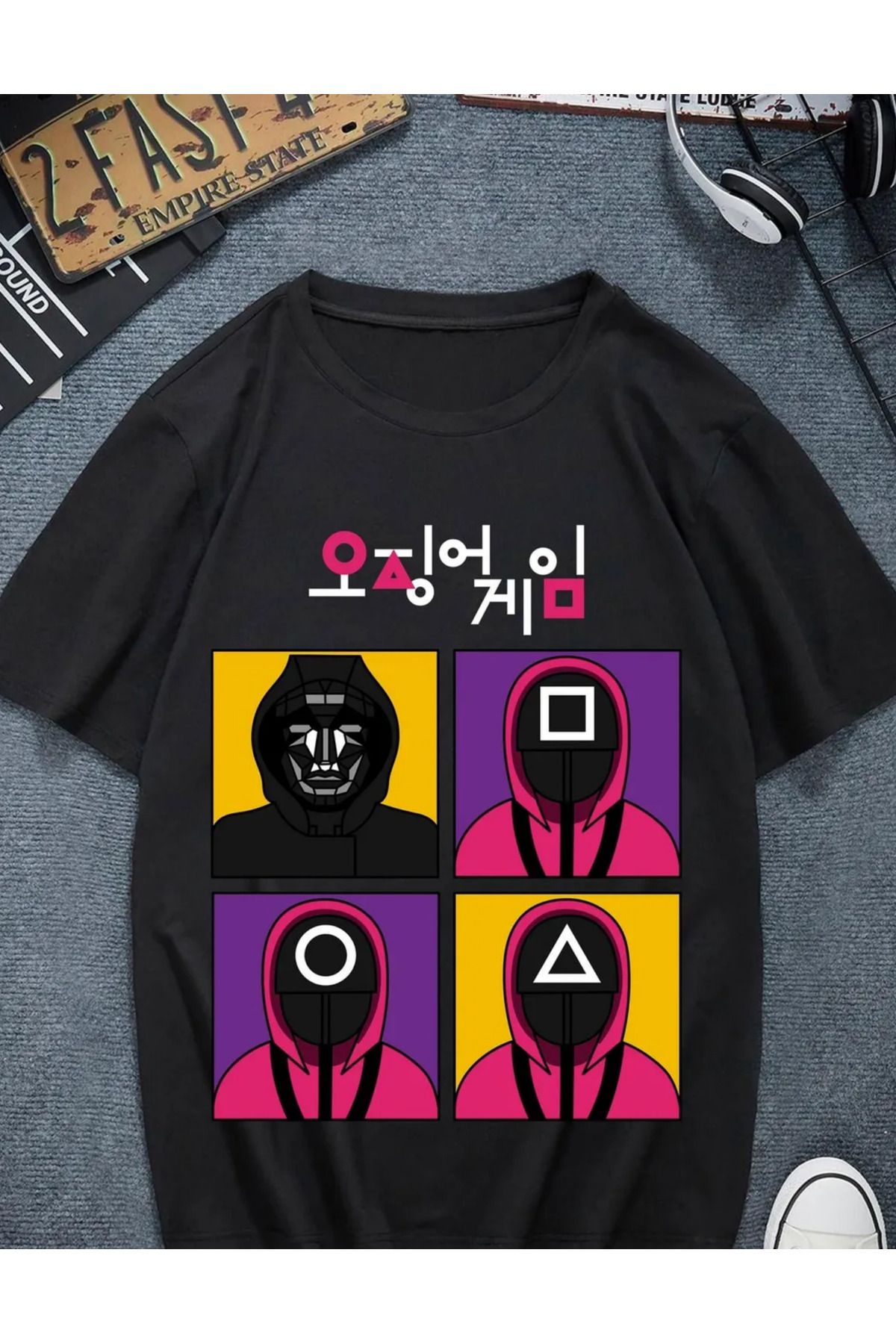 Shoprise Oversize Squid Game Dizi Film Oyun Kırmızı Işık Yeşil Işık Kore Tasarımlı T-Shirt