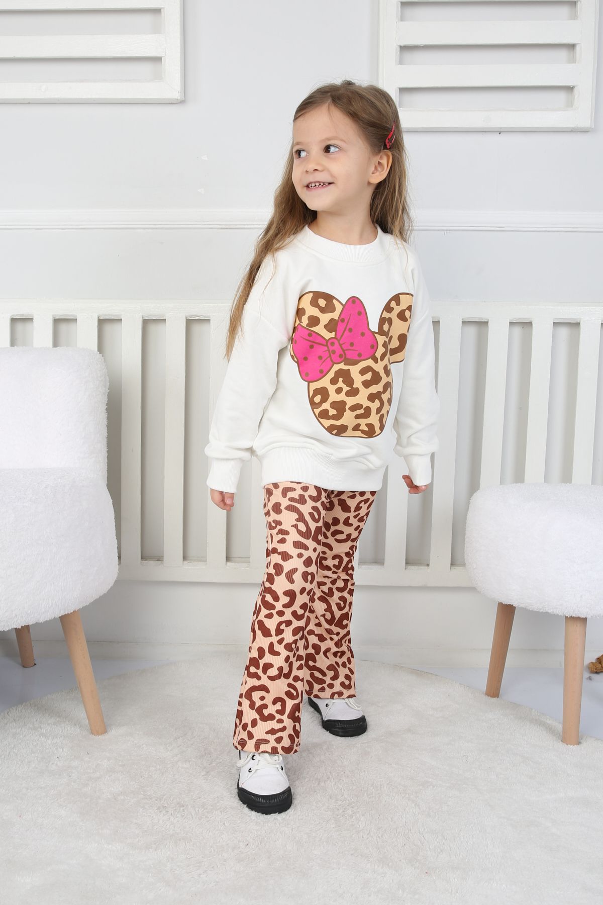 e-çocuk-Leopard Print Girls' Suit 55-555 7