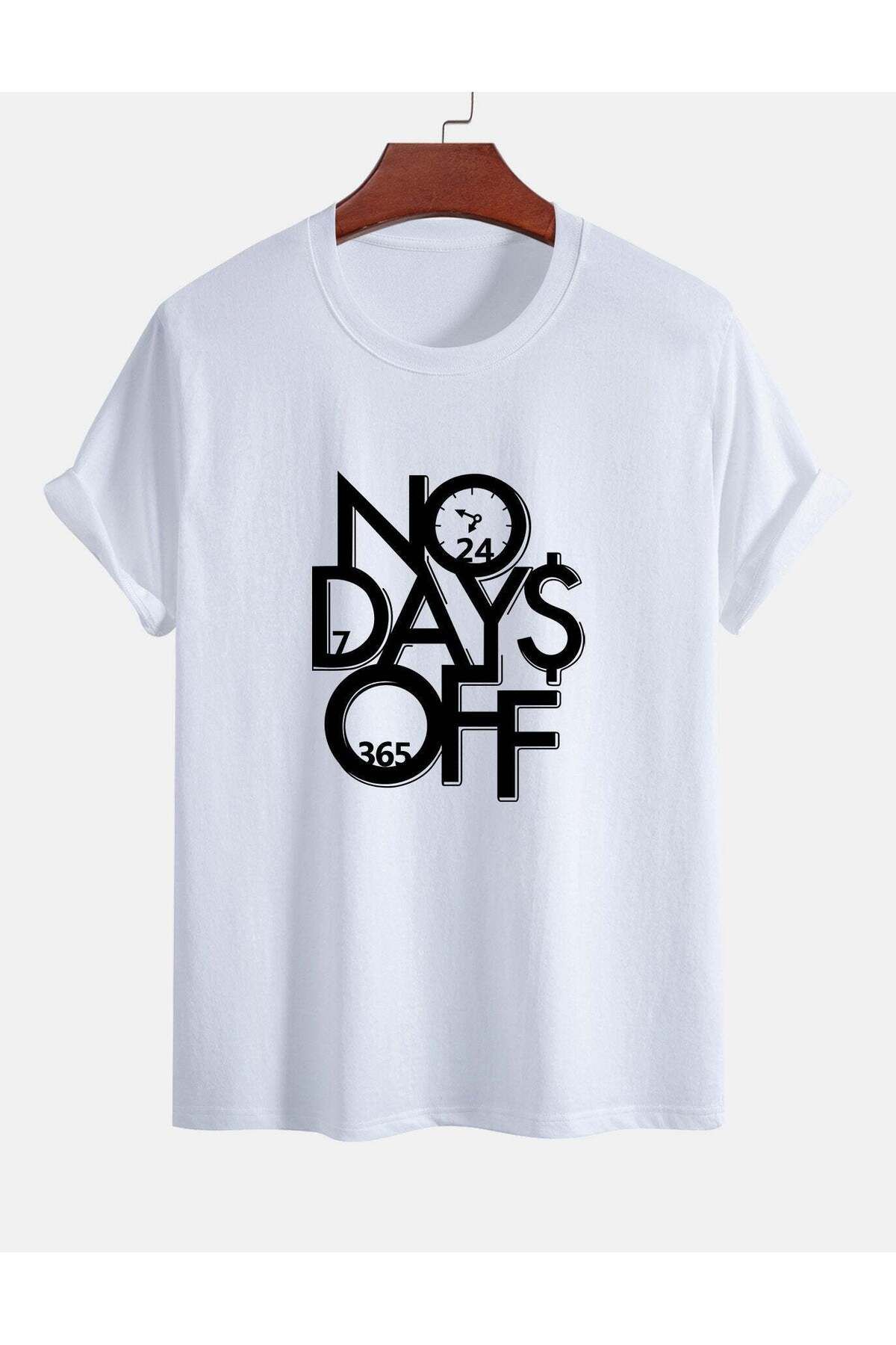 KUAS Unisex Oversize "NO DAYS OFF" Baskılı Bisiklet Yaka TSHİRT