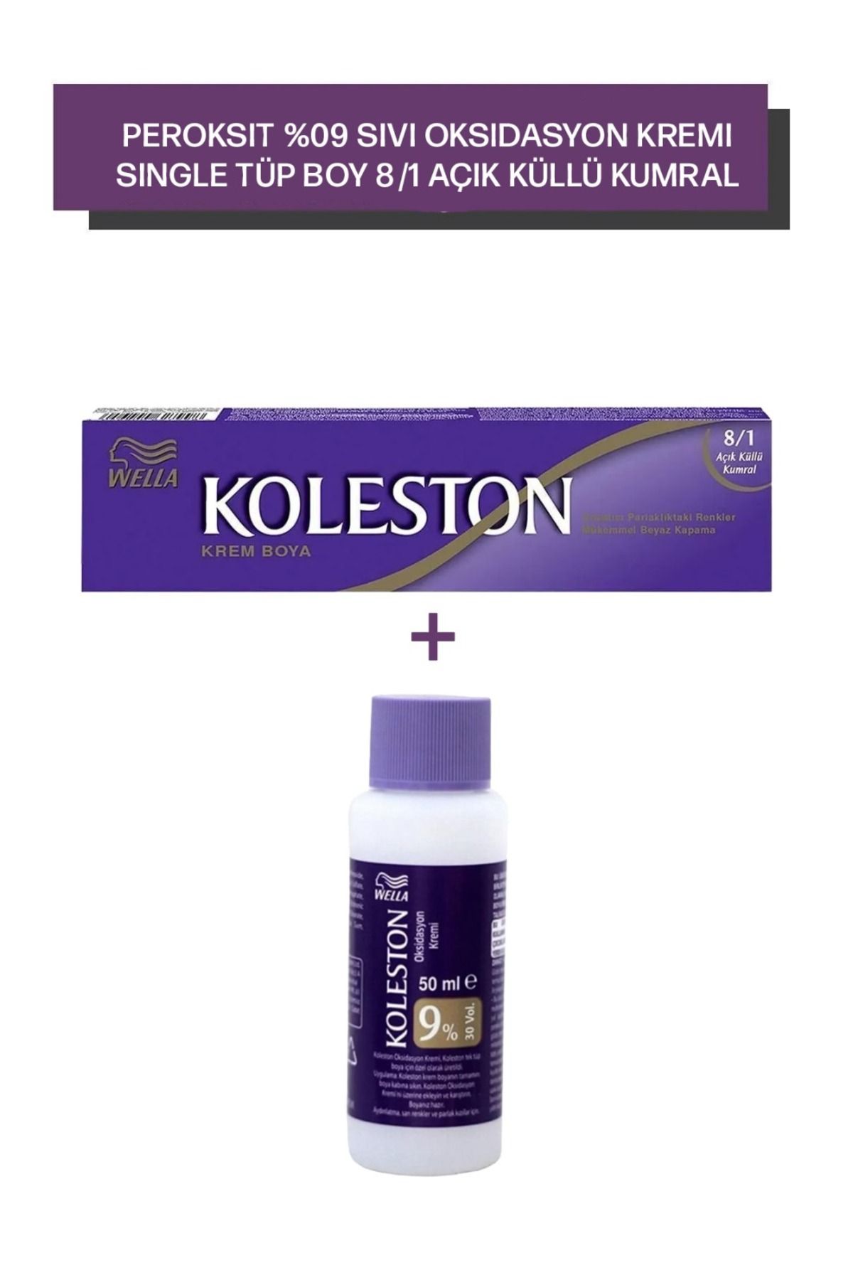 Wella Koleston Peroksit 09% Sıvı Oksidasyon Kremi+Koleston Single Tüp Boya 8/1 Açık Küllü Kumral