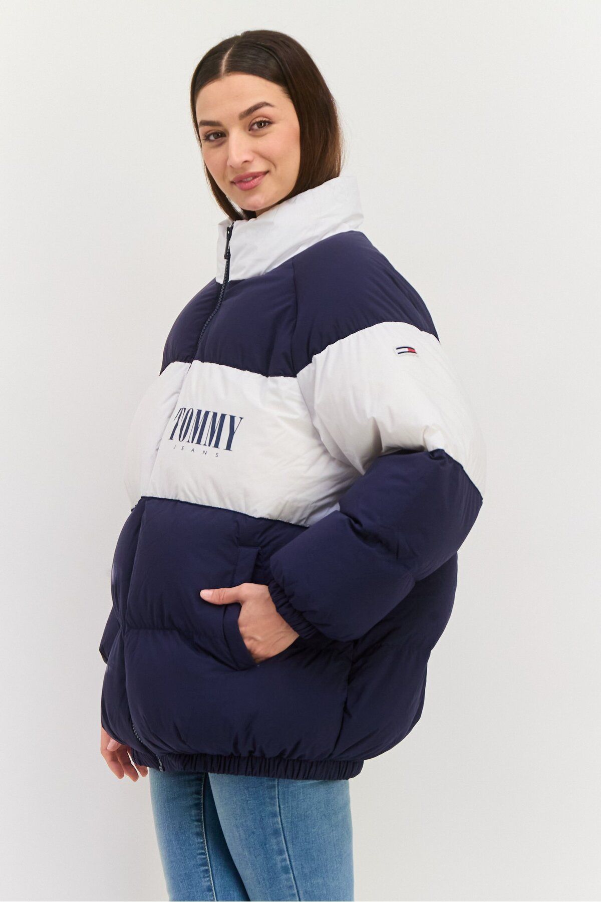 Tommy Jeans-Women Brand Logo Padded Puffer Jacket, Navy 4