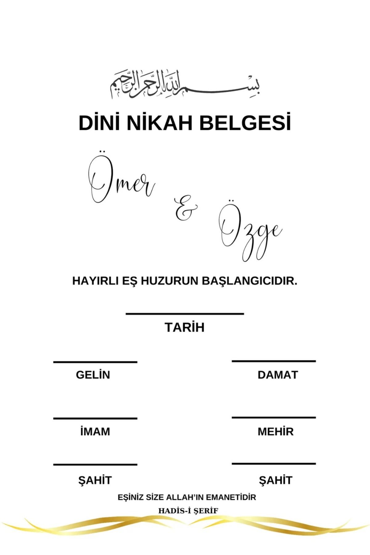 imzatasarım Nikah Belgesi - Kişiye Özel - İslami