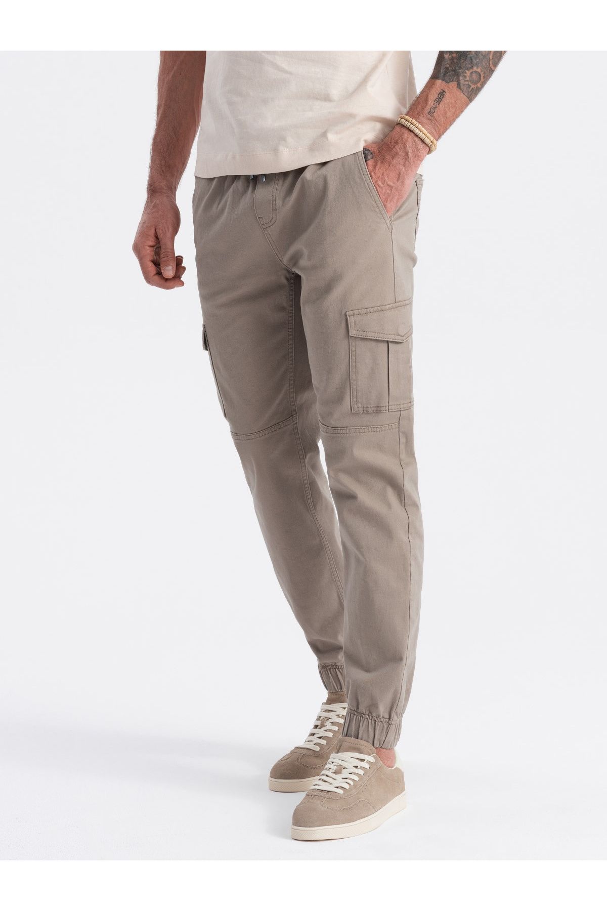 OMBRE-Pantaloni JOGGER pentru bărbați cu buzunare cargo cu fermoar - bej V2 OM-PAJO-0123 L 3