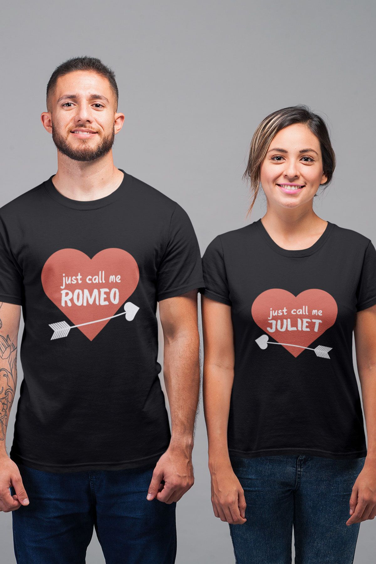 qoeuyl boutique Just Call Me Romeo Juliet Baskılı Sevgili Çift Kombin 2'li %100 Pamuk Sevgililer Günü Hediye T-Shirt