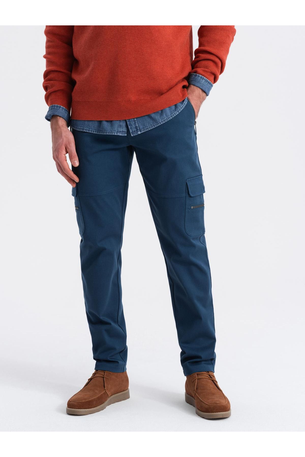 OMBRE-Herren Cargohose STRAIGHT LEG mit Reißverschlusstaschen - dunkelblau V1 OM-PACG-0204 XL 4