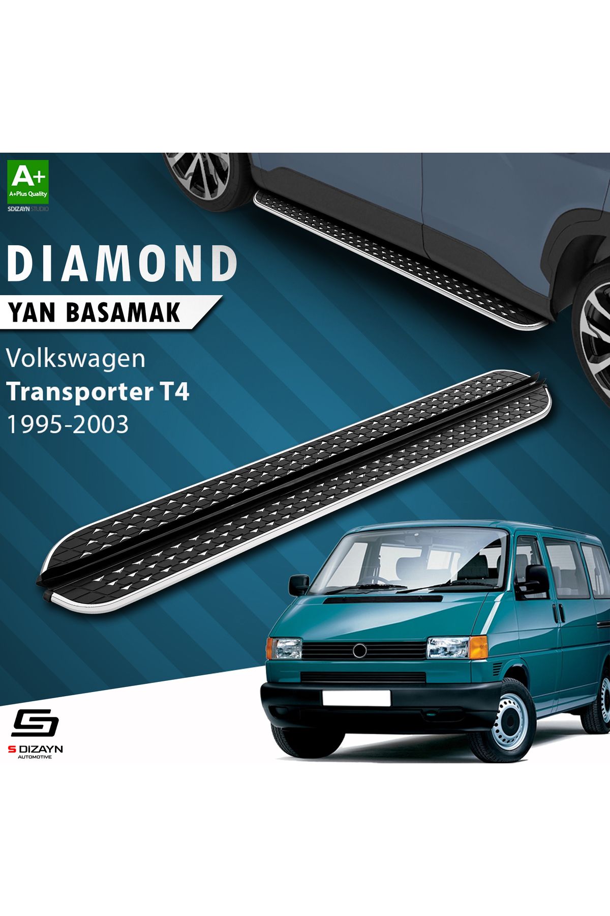 Life Tuning S-Dizayn VW Transporter T4 Uzun Şase Diamond Krom Yan Basamak 253 Cm 1995-2003 A+ Kalite