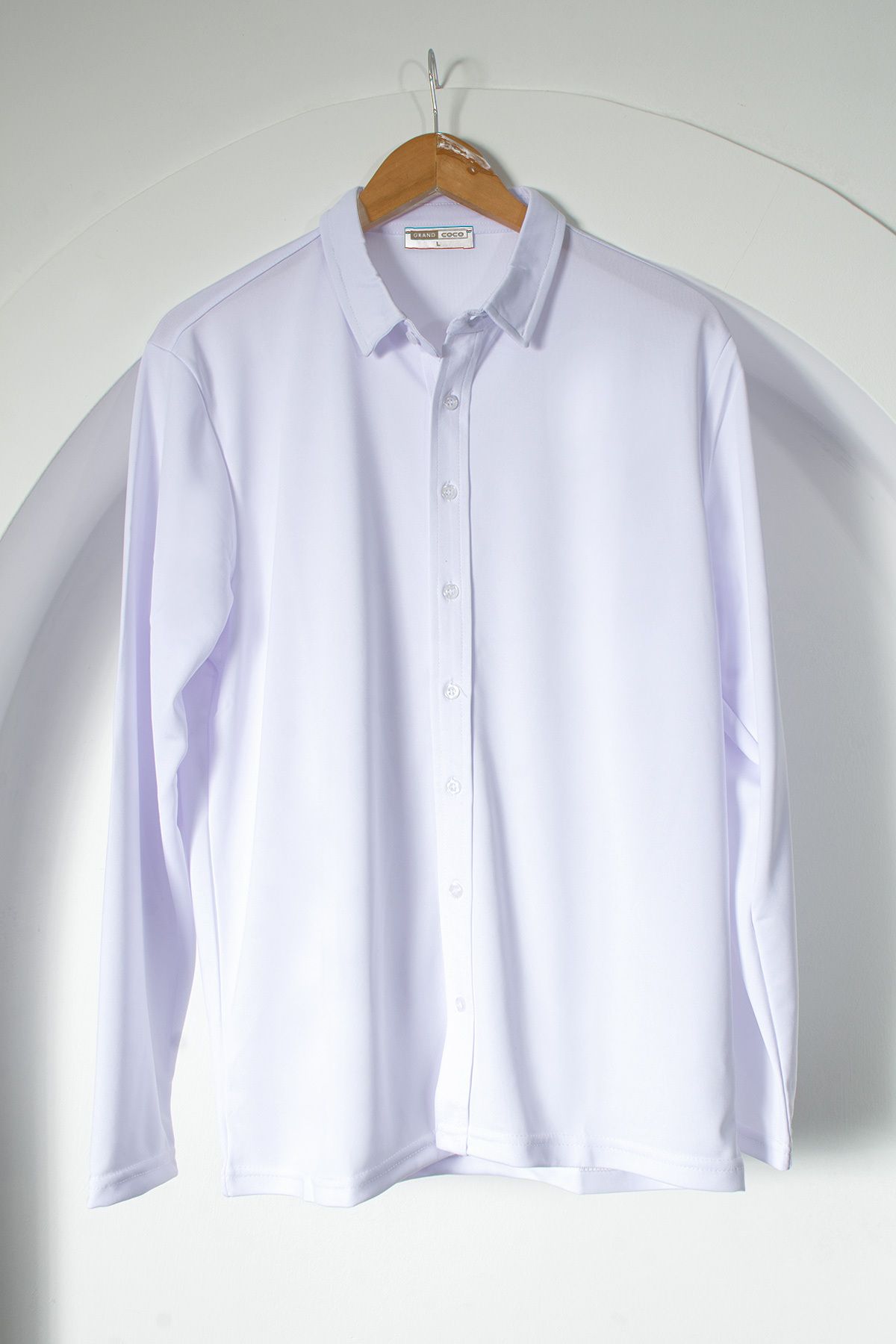 grand coco-Men's White Sleeves Buttonless Shirt 1