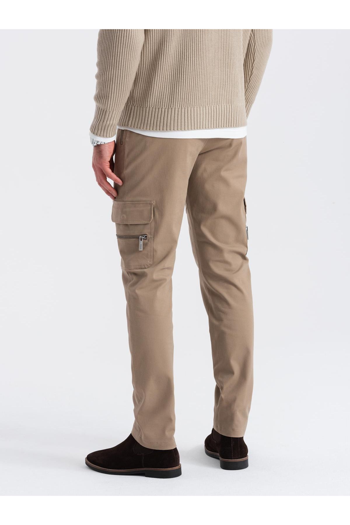 OMBRE-Pánské cargo kalhoty STRAIGHT LEG s kapsami na zip - khaki V3 OM-PACG-0204 XL 8