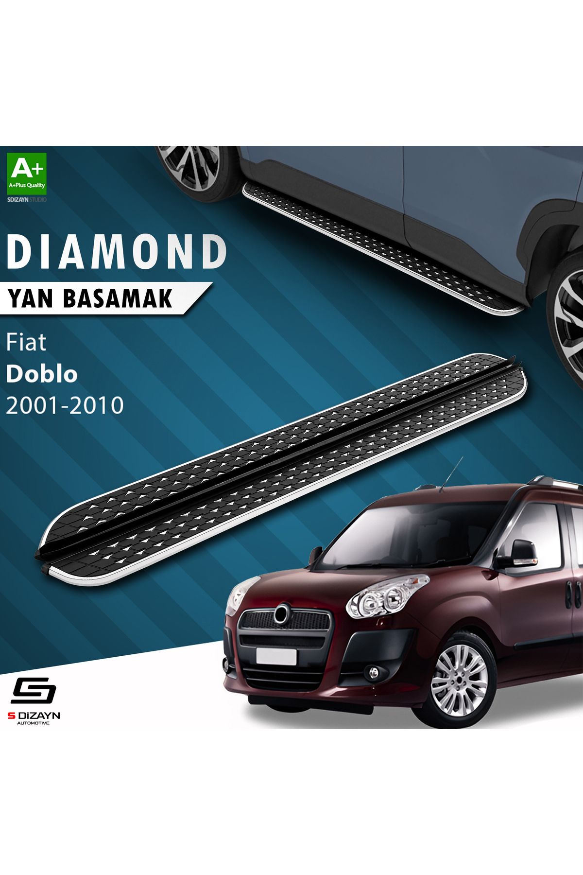 Life Tuning S-Dizayn Fiat Doblo Uzun Şase Diamond Krom Yan Basamak 223 Cm 2001-2010 A+ Kalite