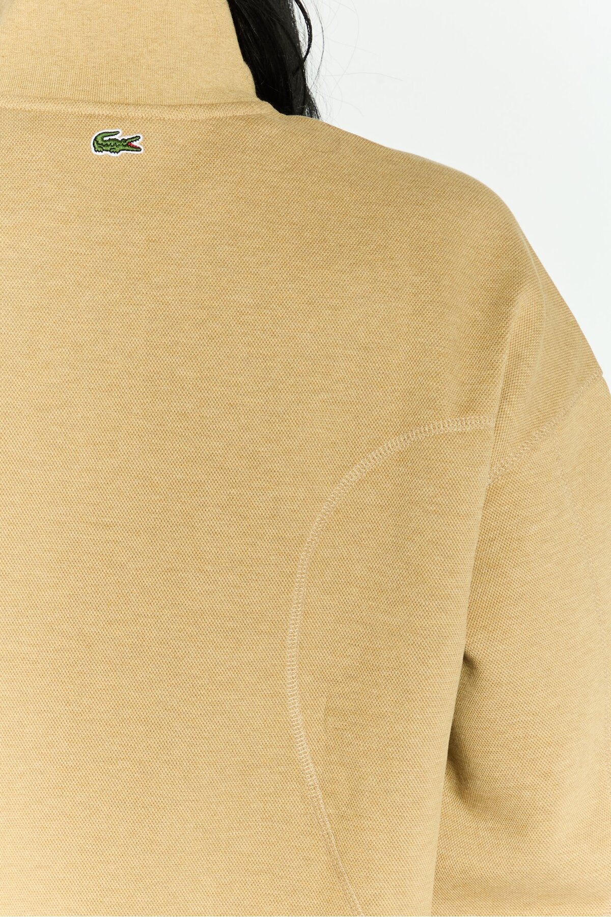 Lacoste-فستان نسائي من الصوف بأكمام طويلة ومزخرف، لون بيج غامق 4