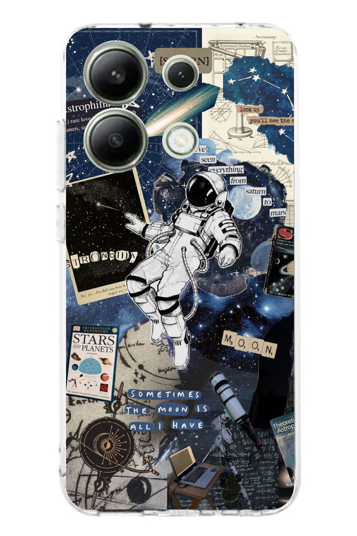 TechTree Redmi Note 13 4G Uyumlu Retro Astronot Tasarımlı Şeffaf Silikon Kılıf