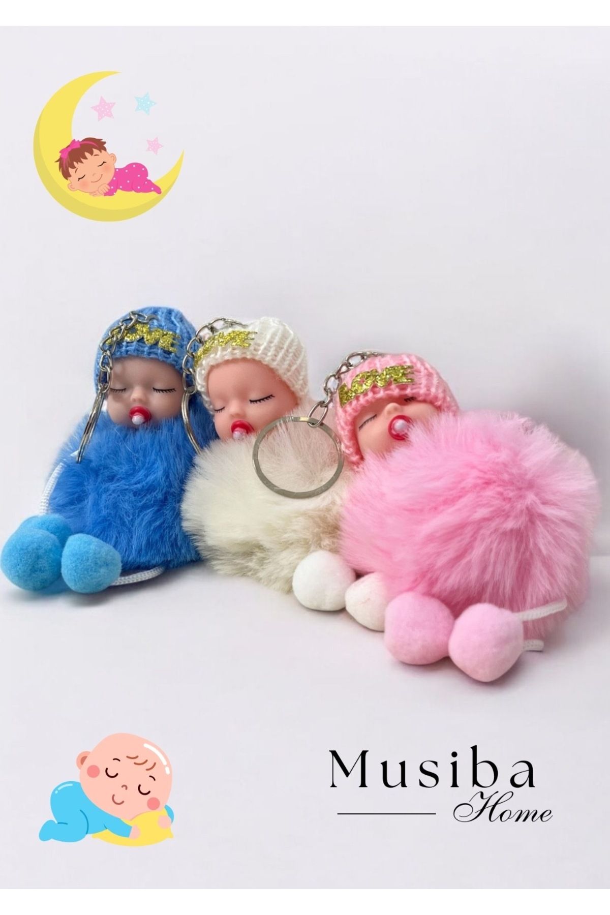 ENASHOP Uyuyan Bebek Peluş Anahtarlık Love Hediyelik Çanta Süsü Kalemlik Süsü