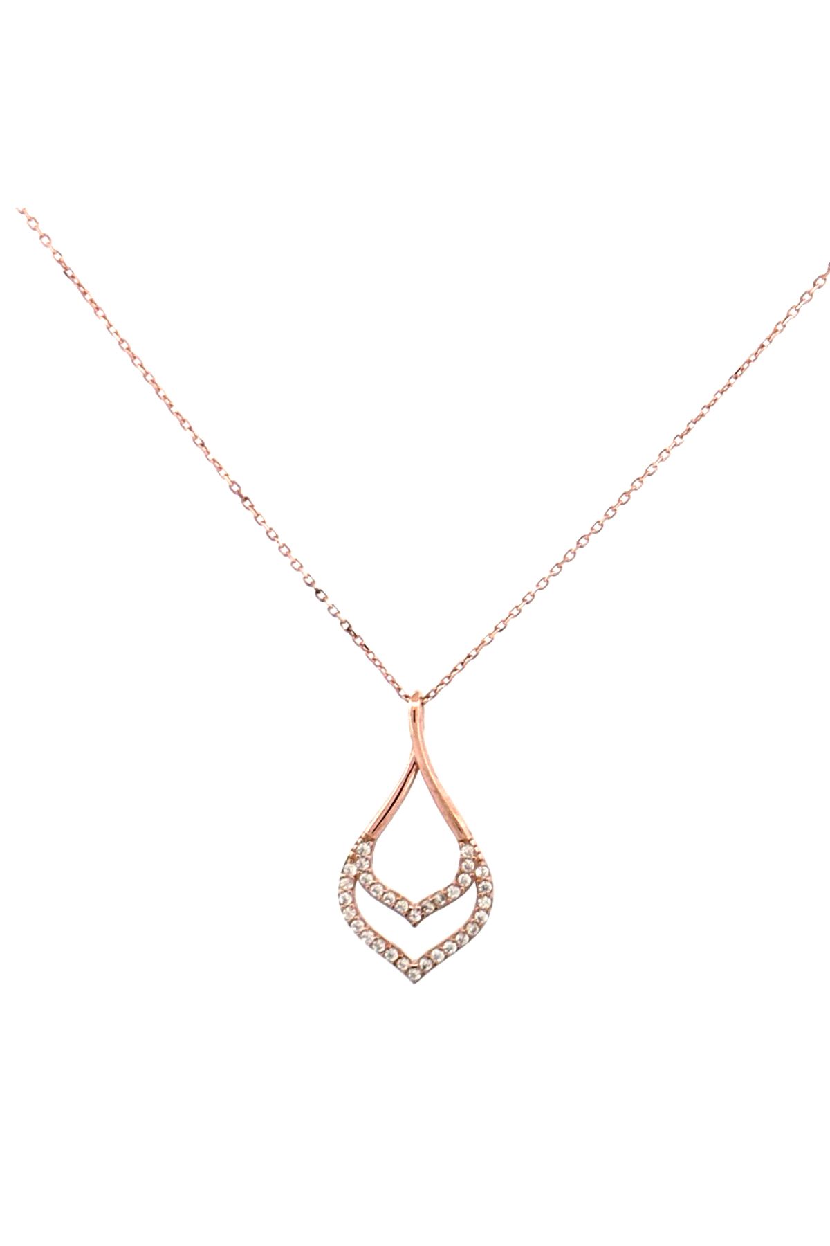 JİA JEWELRY ÇİFT DAMLA KOLYE 925 AYAR ROSE GOLD GÜMÜŞ KOLYE