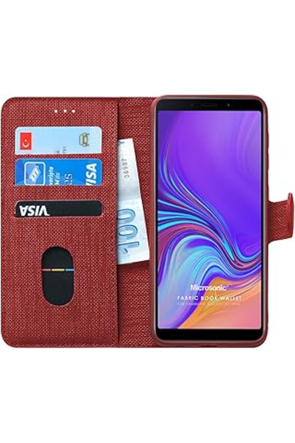 Ceet Markets Galaxy A9 2018 Için Kılıf Fabric Book Wallet Kırmızı [Galaxy A9 2018 Ile Uyumlu