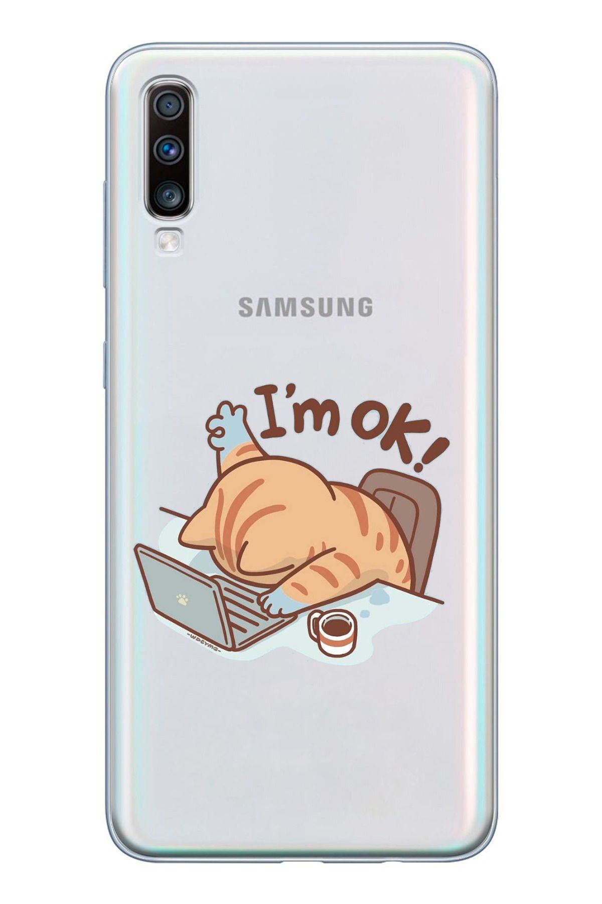 TechTree SAMSUNG Galaxy A50 / A30S Uyumlu I'm OK i am OK Kedi Tasarımlı Şeffaf Silikon Kılıf