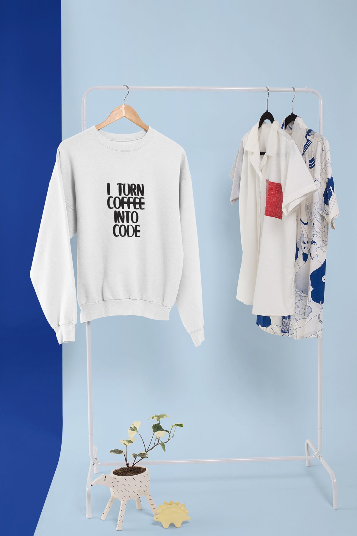 qoeuyl boutique I Turn Coffee Into Code Baskılı Hediyelik Unisex %100 Pamuklu Bisiklet Yaka Sweatshirt