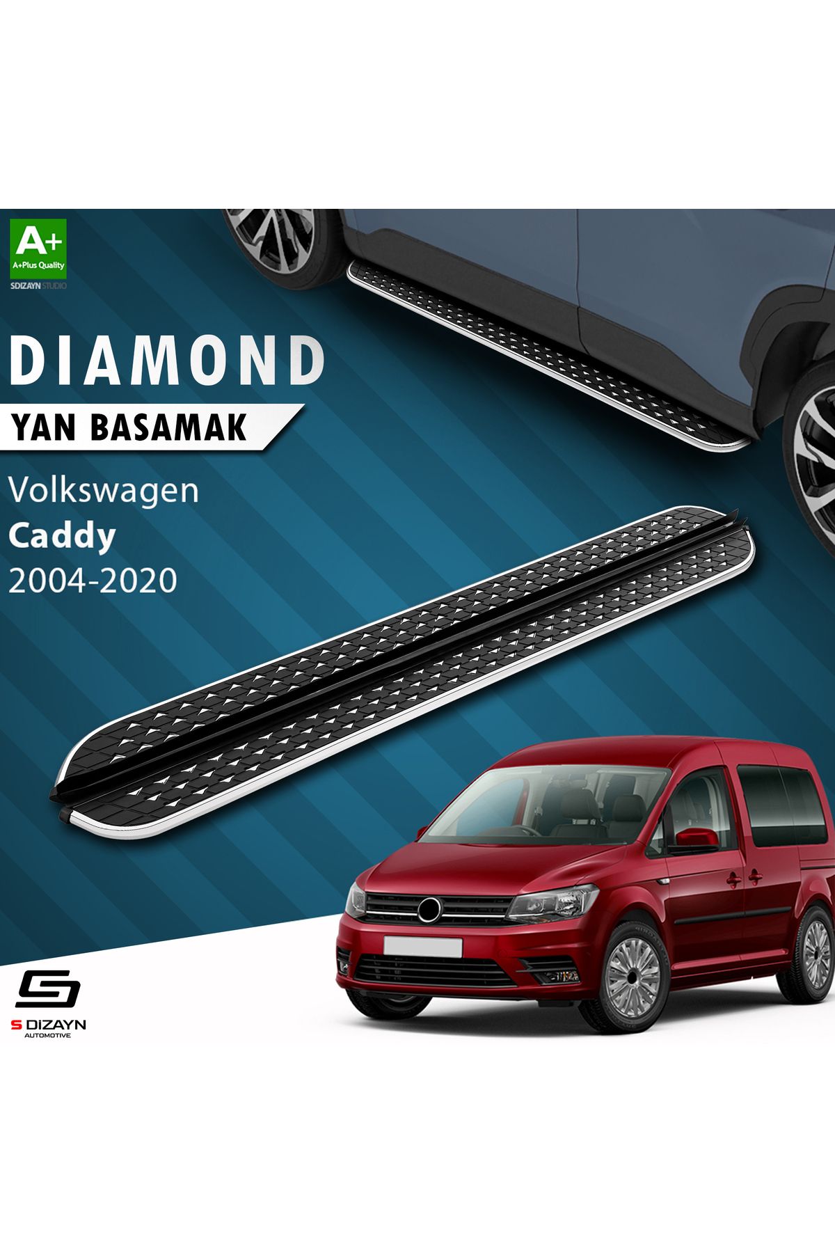 Life Tuning S-Dizayn VW Caddy 3 Uzun Şase Diamond Krom Yan Basamak 223 Cm 2004-2020 A+ Kalite
