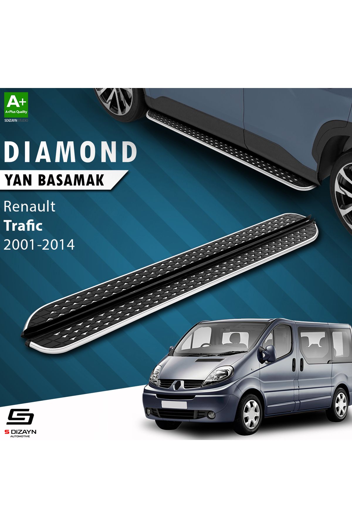 Life Tuning S-Dizayn Renault Trafic 2 Kısa Şase Diamond Krom Yan Basamak 223 Cm 2001-2014 A+ Kalite